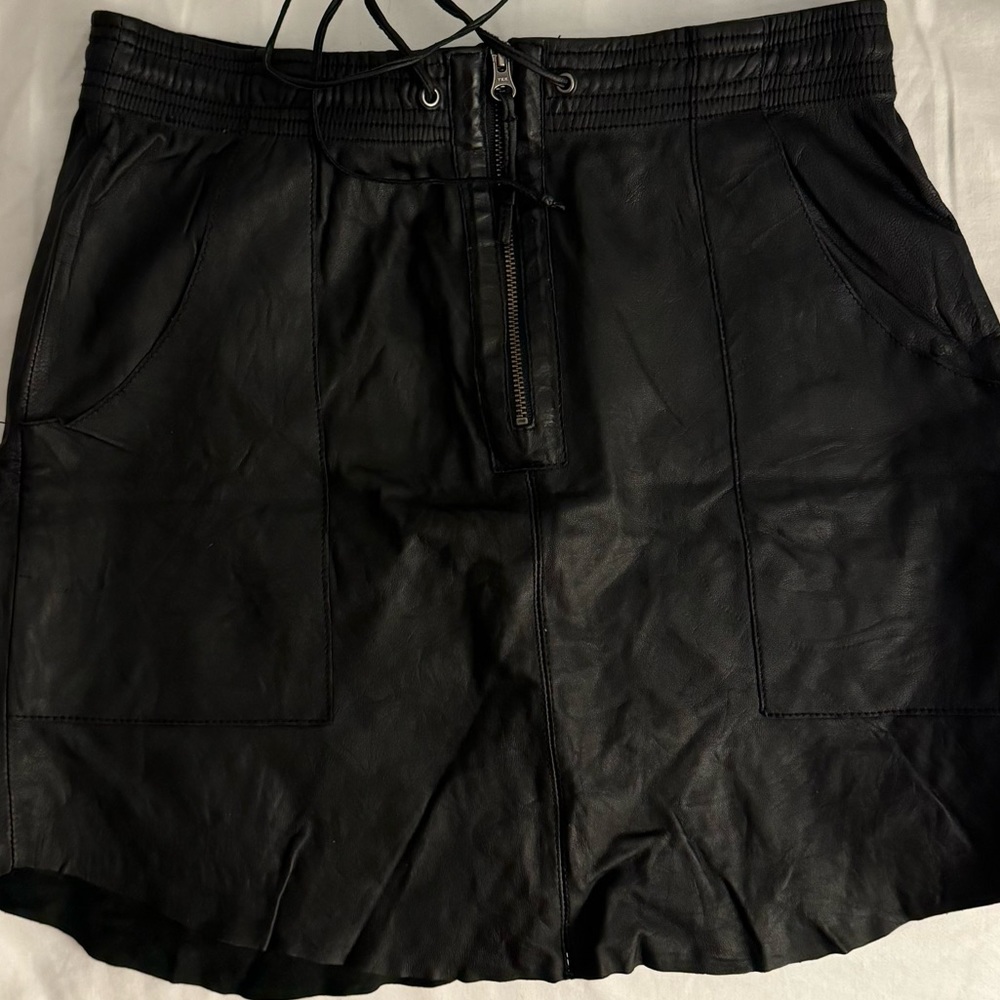Rebecca Taylor Genuine Lamb Leather Mini Skirt Drawstring, Zipper, and Pockets